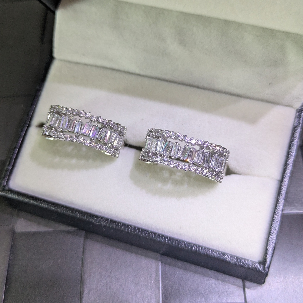 Silver-Tone Crystal Hoop Earrings - Sparkling White Stones